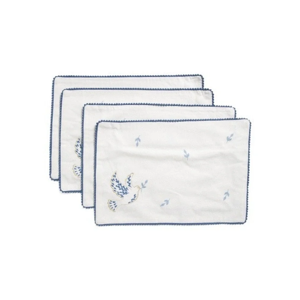 Rachel Zoe‎ placemats Set of 4 Embroidered Dove Peace 13 x 19 silver sparkle